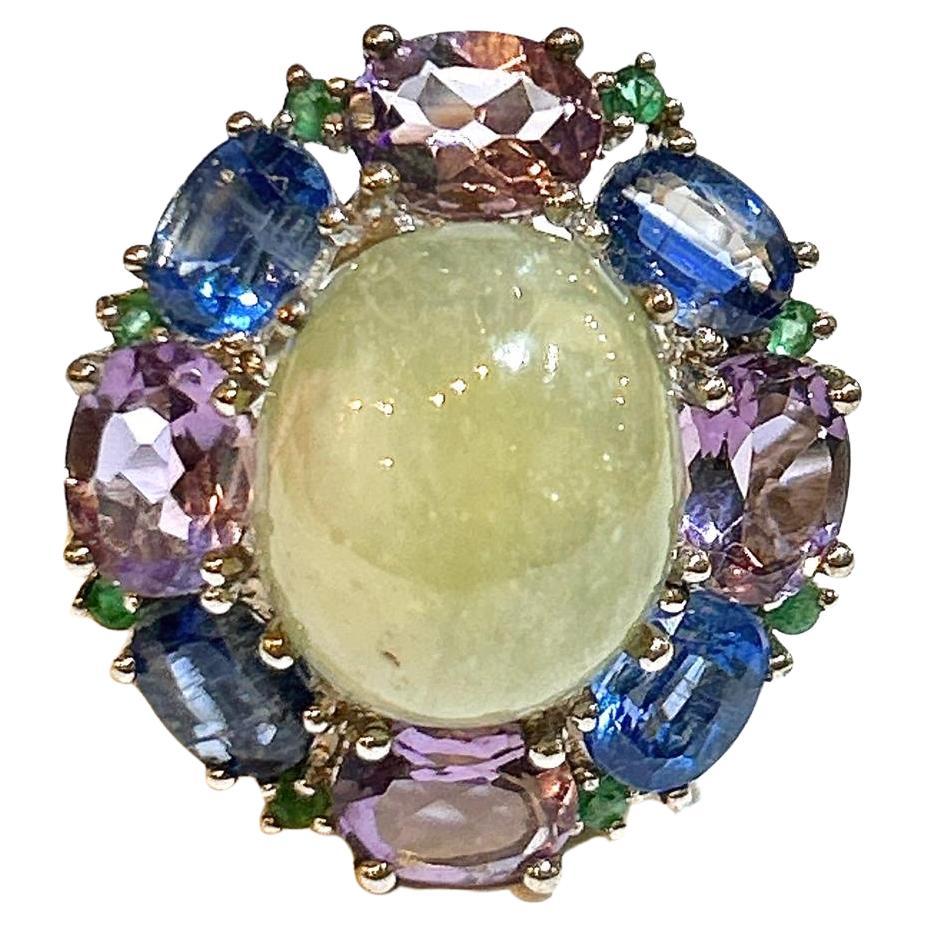 Anello vintage di Bochic "Orient" con zaffiro, smeraldo e diamante incastonati in argento e 18 carati