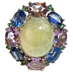 Anello vintage di Bochic "Orient" con zaffiro, smeraldo e diamante incastonati in argento e 18 carati