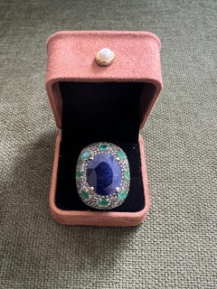 Bochic “Orient” Vintage Sapphire & Emerald Ring Set In 18K Gold & Silver