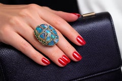 Bochic “Orient” Vintage Sapphire, Garant & Blue Opal Set In 18K Gold & Silver