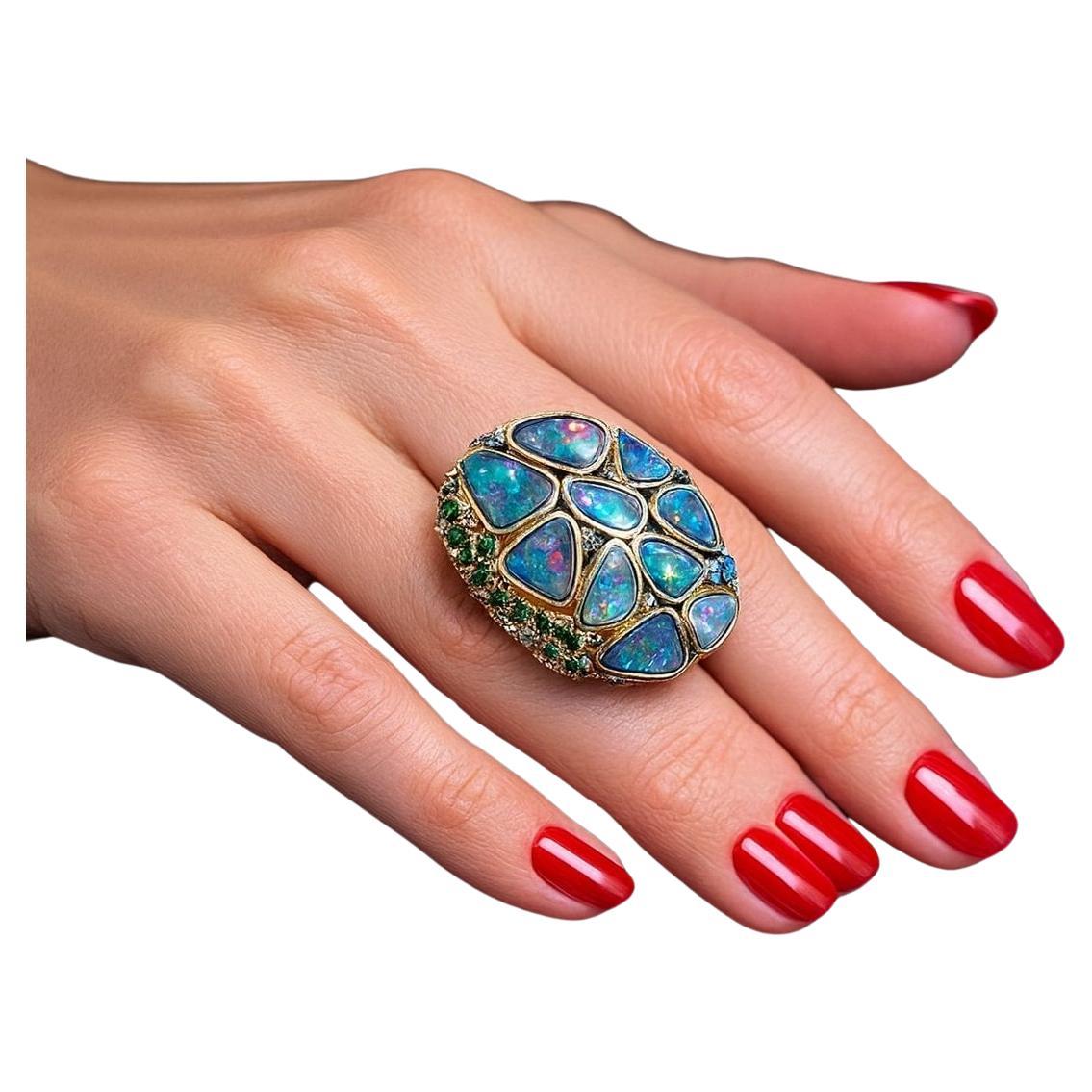 Bochic "Orient" Zaffiro d
epoca, Garant e Opale blu incastonati in oro e argento 18 carati in vendita