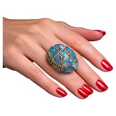 Bochic "Orient" Zaffiro d'epoca, Garant e Opale blu incastonati in oro e argento 18 carati