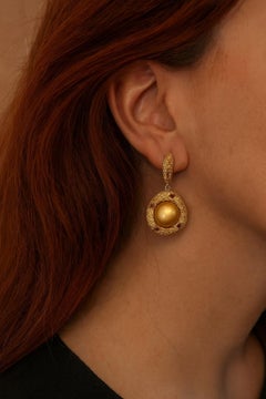 Bochic “Orient” Vintage Sapphire & Golden Pearl Earrings Set 18K Gold & Silver