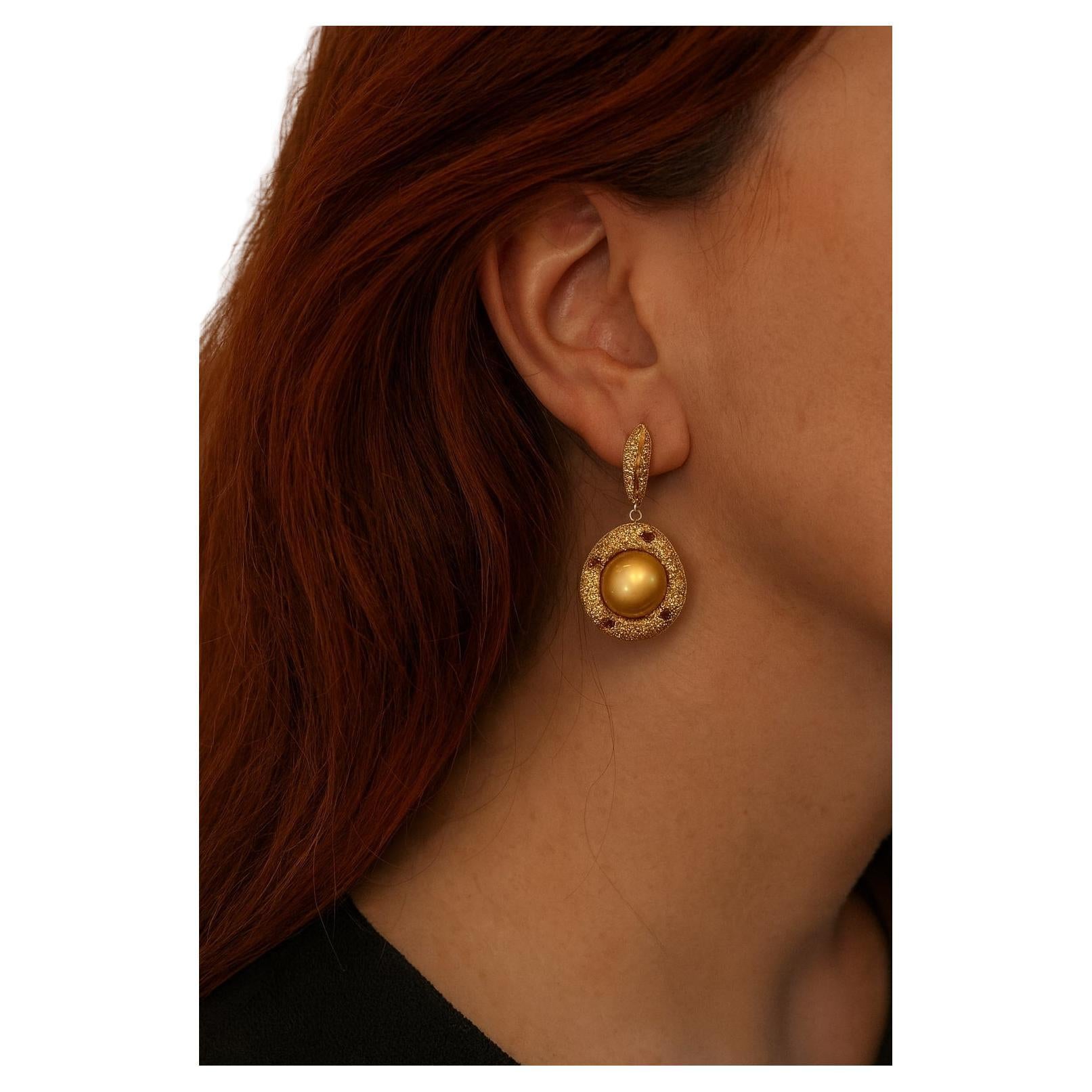 Juego de Pendientes Bochic "Orient" Vintage Zafiro y Perla Dorada Oro 18K y Plata