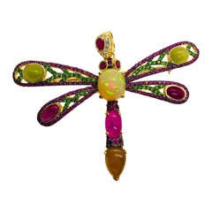 Bochic “Orient” Vintage Sapphire, Opal & Ruby Brooch Set In 18K Gold & Silver