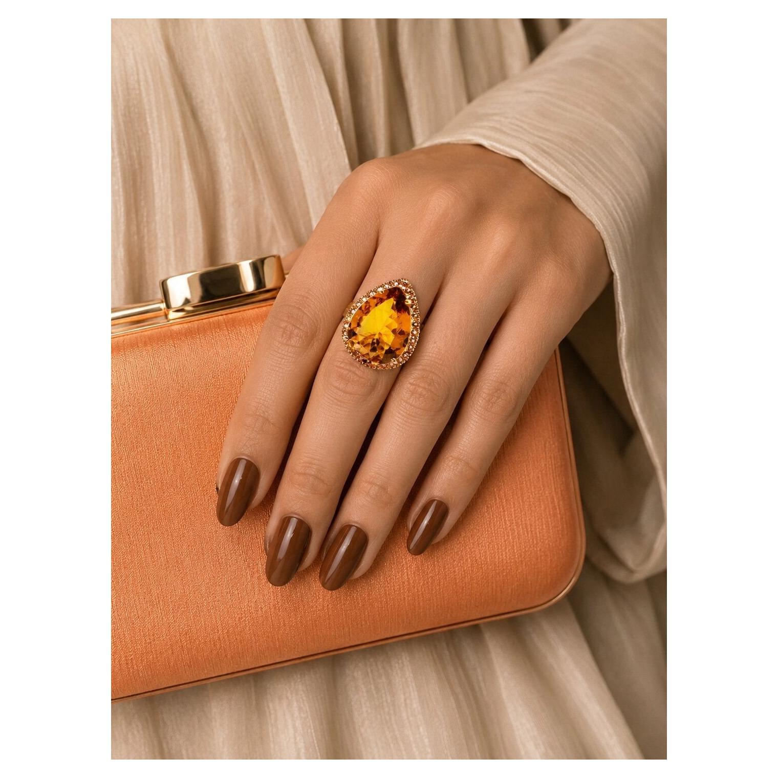 Bochic “Orient” Vintage Sapphire & Orange Citrine Ring Set In 18K Gold & Silver