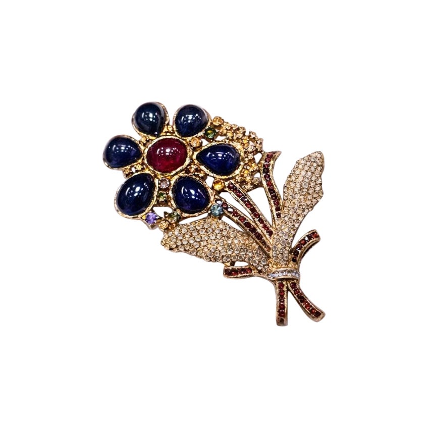 Bochic “Orient” Vintage Sapphire, Ruby & Multi Gem Brooch - 18K Gold & Silver