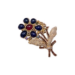 Bochic "Orient" Broche Vintage en saphir, rubis et pierres précieuses - Or 18K et Silver