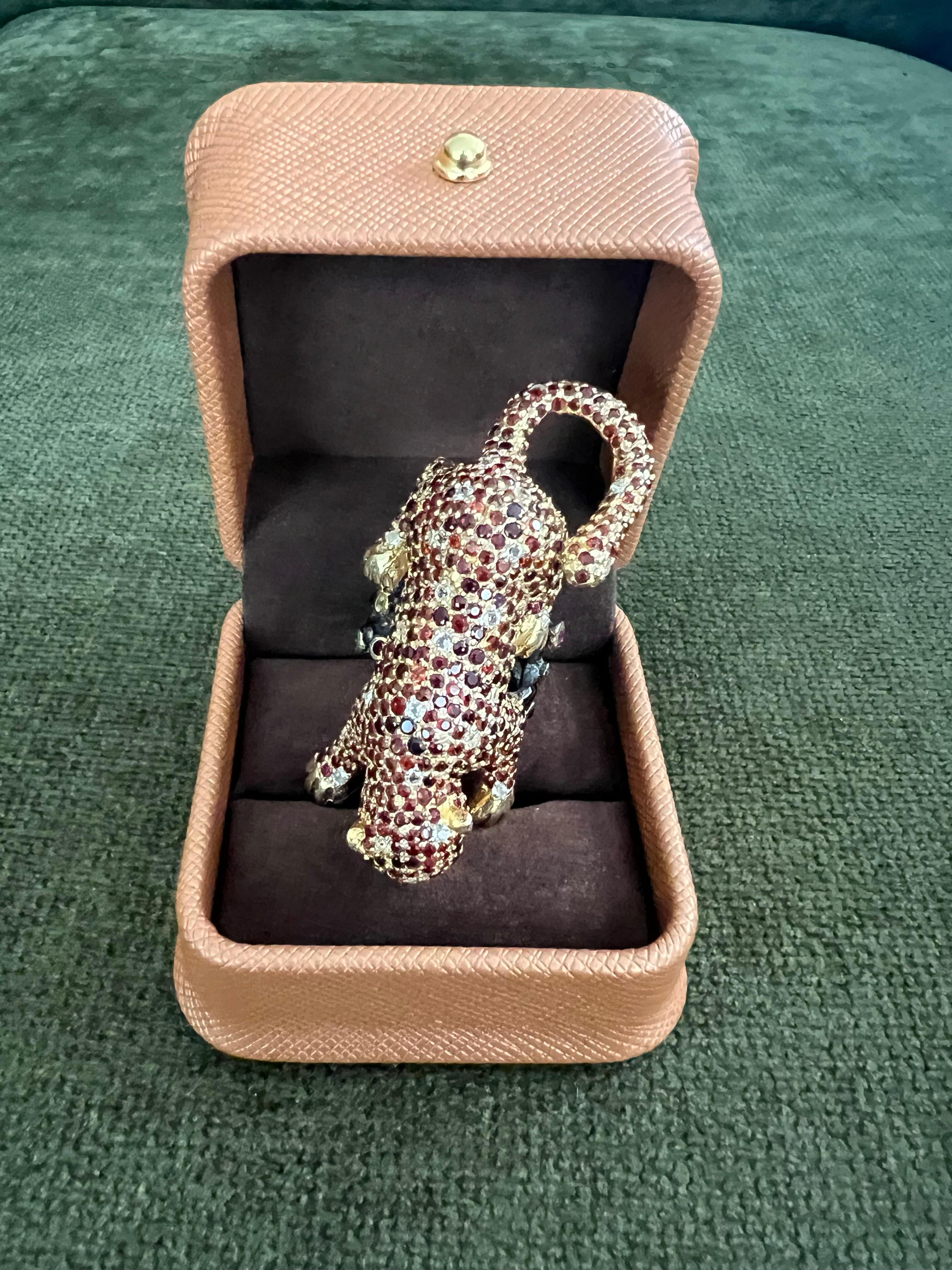 Bochic “Orient” Vintage Sapphire & Ruby Panther Ring Set In 18 K Gold & Silver For Sale 13