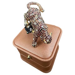 Bochic “Orient” Vintage Sapphire & Ruby Panther Ring Set In 18 K Gold & Silver