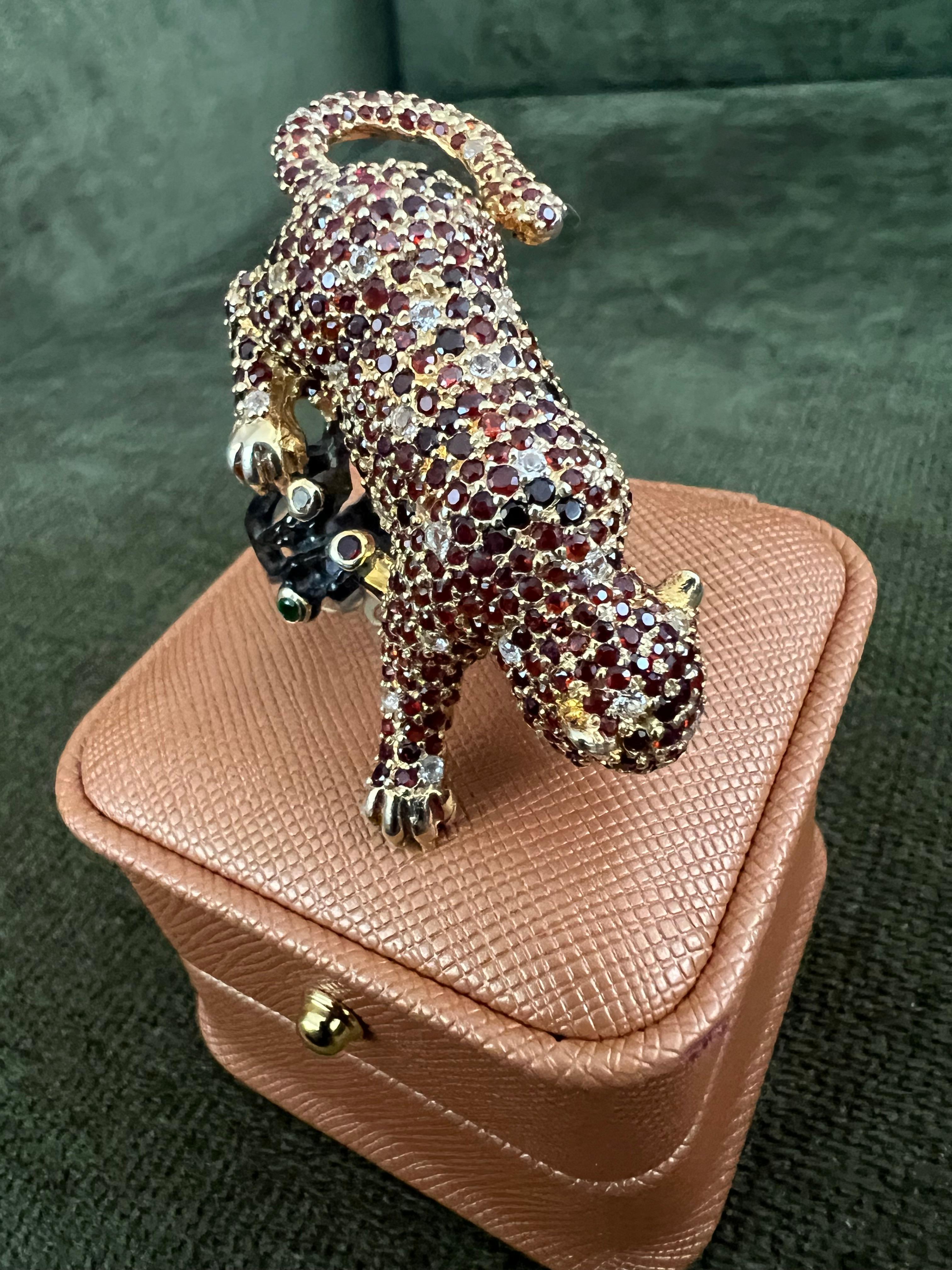 Art Deco Bochic “Orient” Vintage Sapphire & Ruby Panther Ring Set In 18 K Gold & Silver For Sale