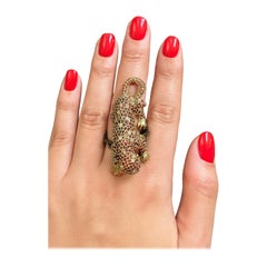 Bochic "Orient" Vintage Saphir & Rubin Panther Ring Set in 18 K Gold & Silber