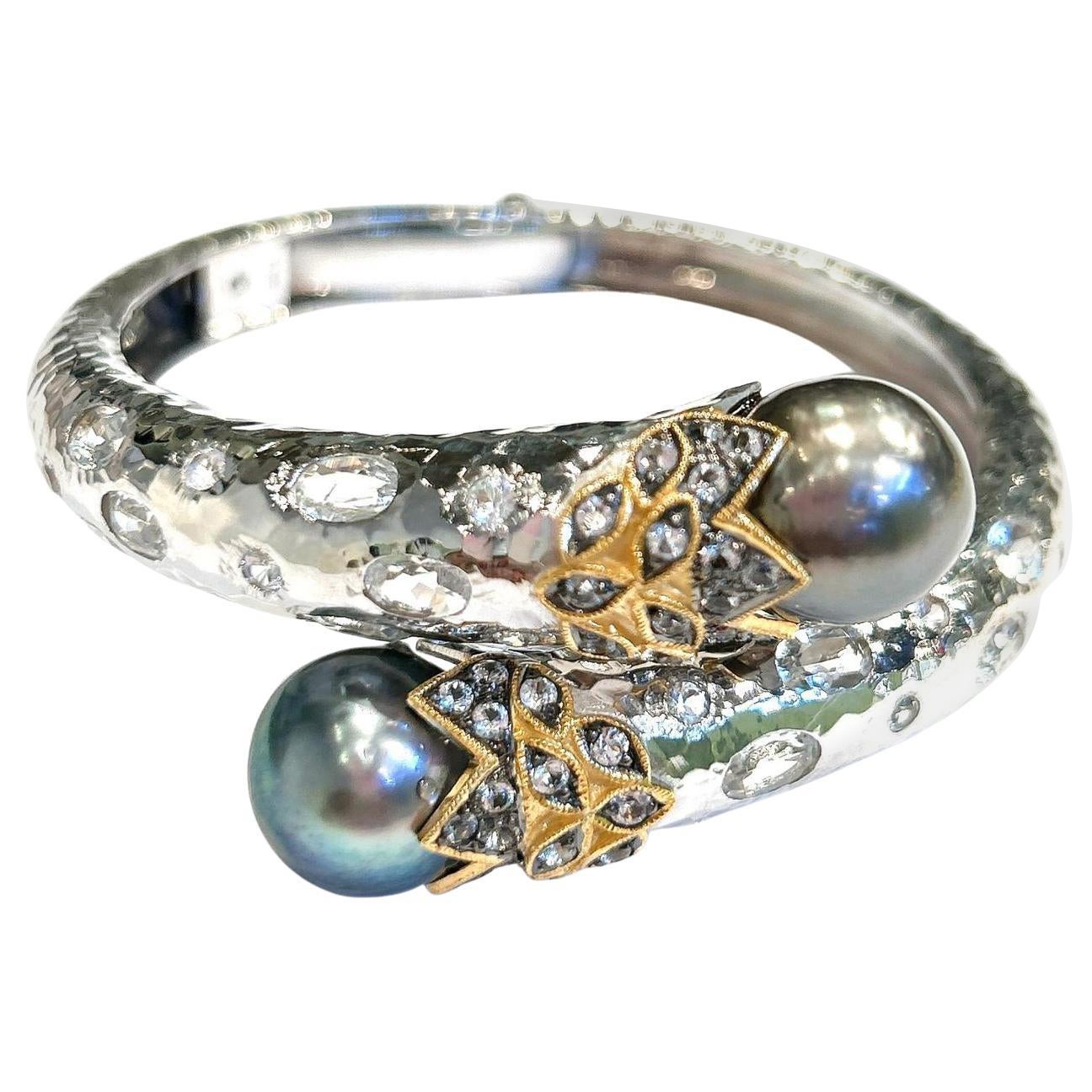 Bochic "Orient" Bracelet Vintage Saphir, Topaze et Perle Blanc 18K & Silver