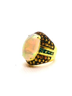 Bochic “Orient” Vintage Sapphires & Fire Opal Ring Set 18K Yellow Gold & Silver