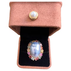 Bochic “Orient” Vintage South Sea Pearl & Fancy Sapphires Ring Set 18K Gold & S