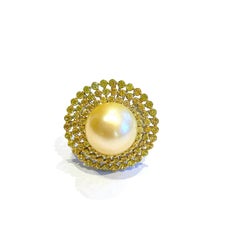 Bochic “Orient” Vintage South Sea Pearl & Sapphire Ring Set 18K Gold & Silver