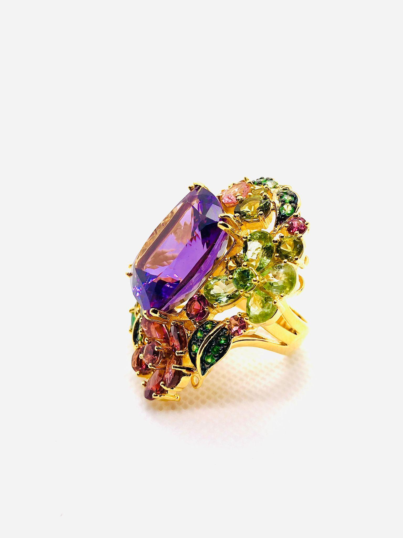 For Sale:  Bochic “Orient” Vintage Tourmaline & Amethyst Ring Set In 18K Gold & Silver 4