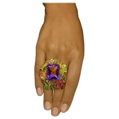 Anello Bochic "Orient" con tormalina e ametista vintage in oro e argento 18 carati