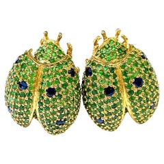 Bochic “Orient” Vintage Tsavorite & Blue Sapphire Earrings - 18K Gold & Silver