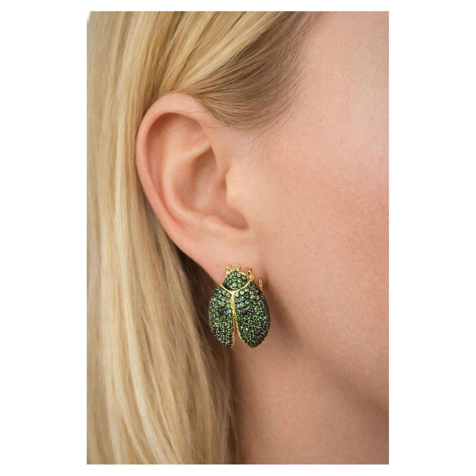 Bochic “Orient” Vintage Tsavorite & Blue Sapphire Earrings - 18K Gold & Silver For Sale