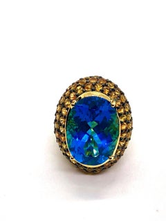 Anillo Bochic "Orient" Vintage Zafiro Amarillo y Topacio Azul 18 K Oro y Plata
