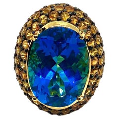Bochic “Orient” Vintage Yellow Sapphire 
Blue Topaz Ring Set 18 K Gold 
Silver