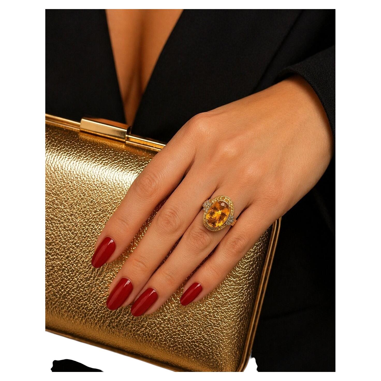 Bochic "Orient" Vintage Yellow Sapphire, Citrine & Diamonds Set 18K Gold & Silve