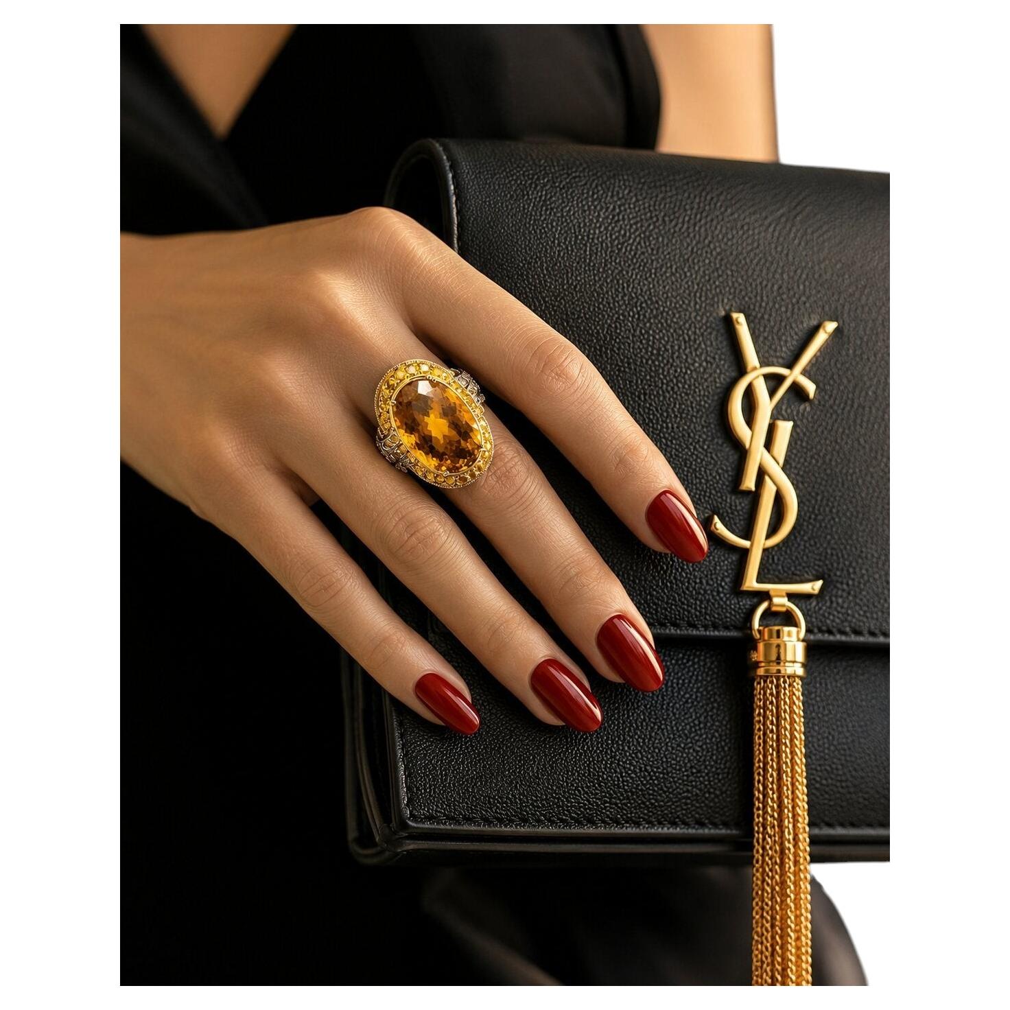 Pre-owned Bochic �orient� Vintage Yellow Sapphire, Citrine & Diamonds Set 18k Gold & Silve