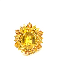 Anello a grappolo con zaffiro giallo vintage "Orient" di Bochic in oro e argento 18 carati
