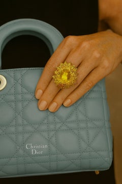 Bochic “Orient” Vintage Yellow Sapphire Cluster Ring Set In 18K Gold & Silver