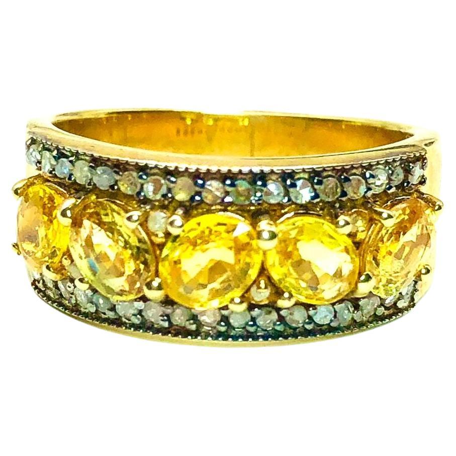 Bochic "Orient" Vintage Gelber Saphir & Diamant Ring Set in 18K Gold & Silber im Angebot