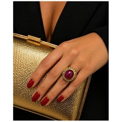 Bochic "Orient" Vintage Gelb Saphir & Rubin Retro Ring 18K Gold & Silber