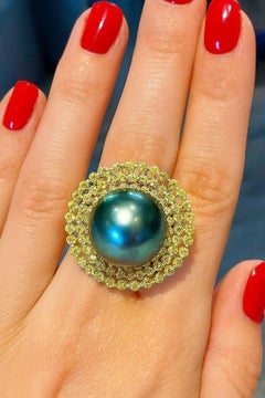 Bochic “Orient” Vintage Yellow Sapphire & Tahiti Pearl Ring Set 18K Gold & Silve