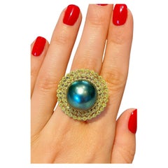 Bochic "Orient" Vintage Gelber Saphir 
Tahiti Perle Ring Set 18K Gold 
Seide