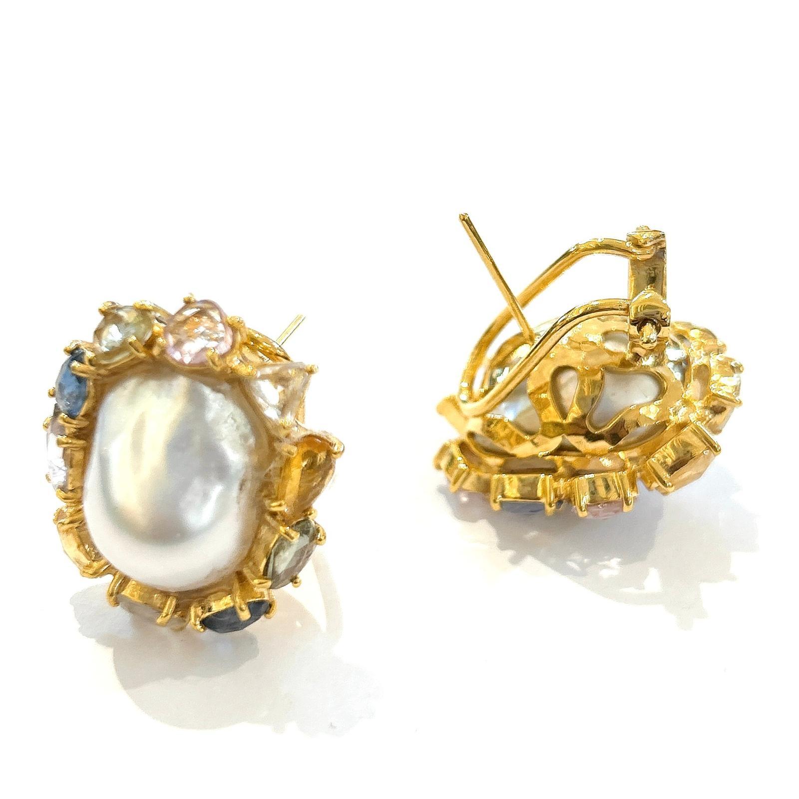 Bochic Orient Weiße Perlen & mehrfarbige Fancy Saphire 18K in Gold & Silber für Damen oder Herren im Angebot