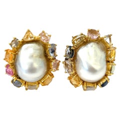 Bochic “Orient” White Pearls & Multi Color Fancy Sapphires 18K In Gold & Silver