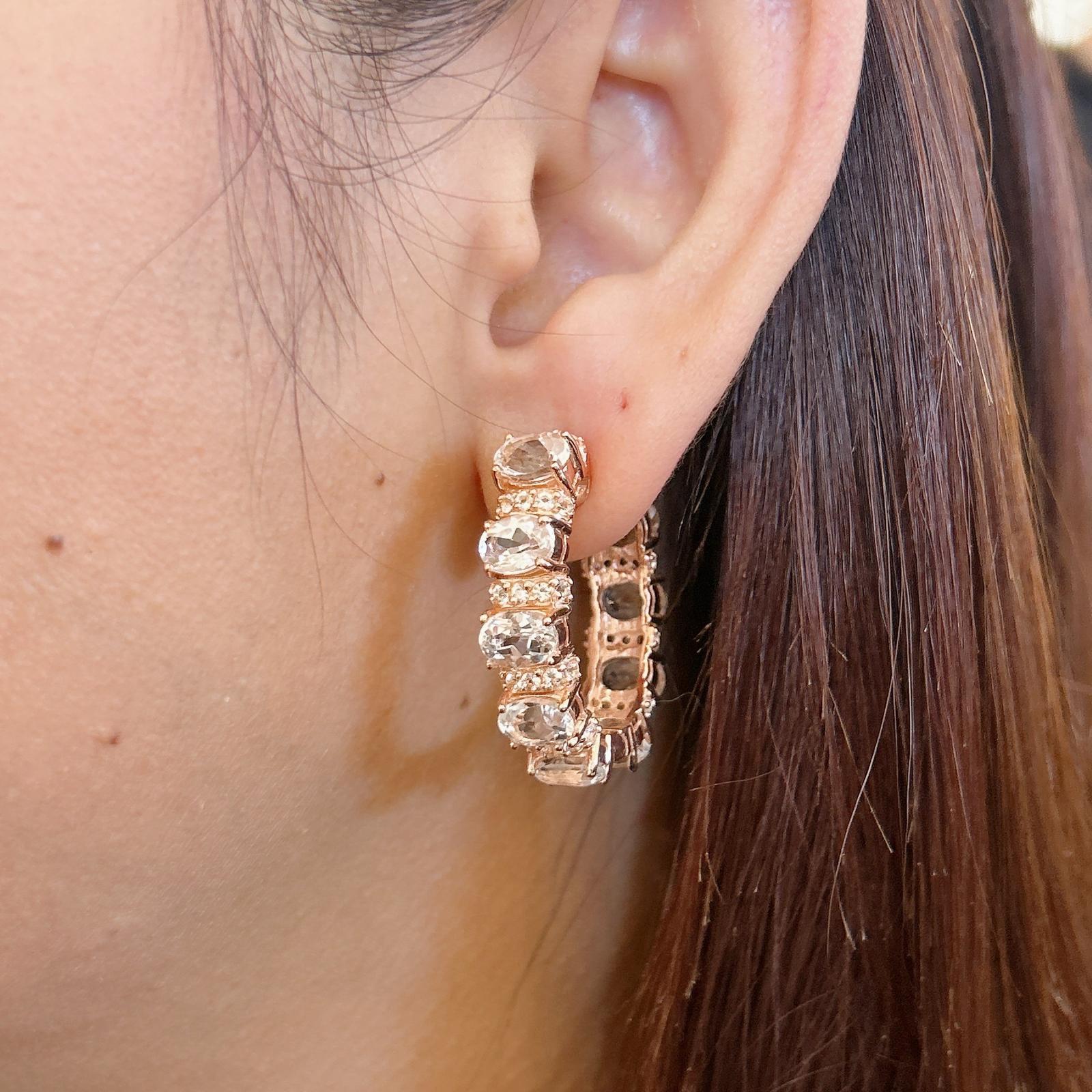 Bochic “Orient” White Topaz Hoop Earrings Set In 18K Gold & Silver 

Natural White Topaz Oval Shape and Round Shape 
7 carats 

The earrings from the 