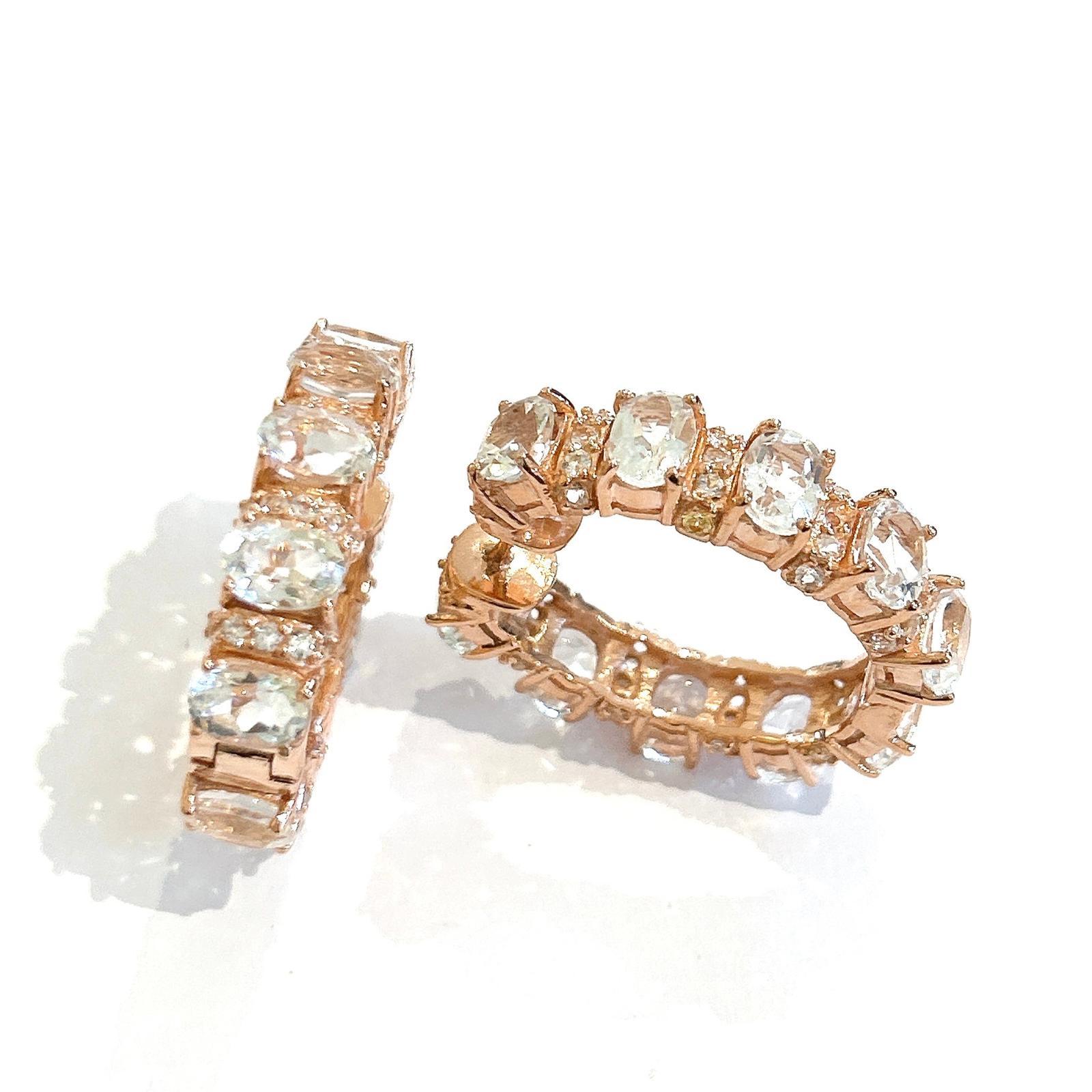 Women's or Men's Bochic “Orient” White Topaz Classic Hoop Earrings Set In 18K Gold & Silver For Sale