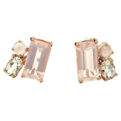 Boucles d'oreilles Bochic Orient en or et argent 18 carats, topaze blanche et quartz rose