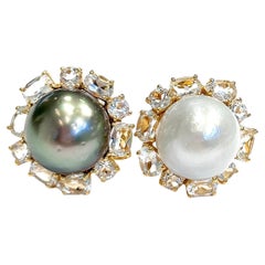 Bochic "Orient" Weißer Topas & Südseeperlen Ohrringe Set 18K Gold & Silber