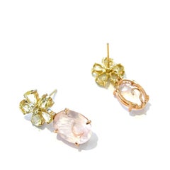 Bochic “Orient” Vintage Yellow Citrine & Pink Quartz Earrings 18K Gold & Silver