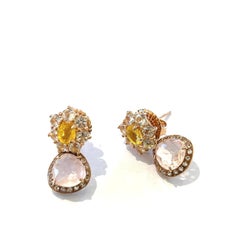 Orecchini Bochic "Orient" con citrino giallo e quarzo rosa in oro e argento 18 carati