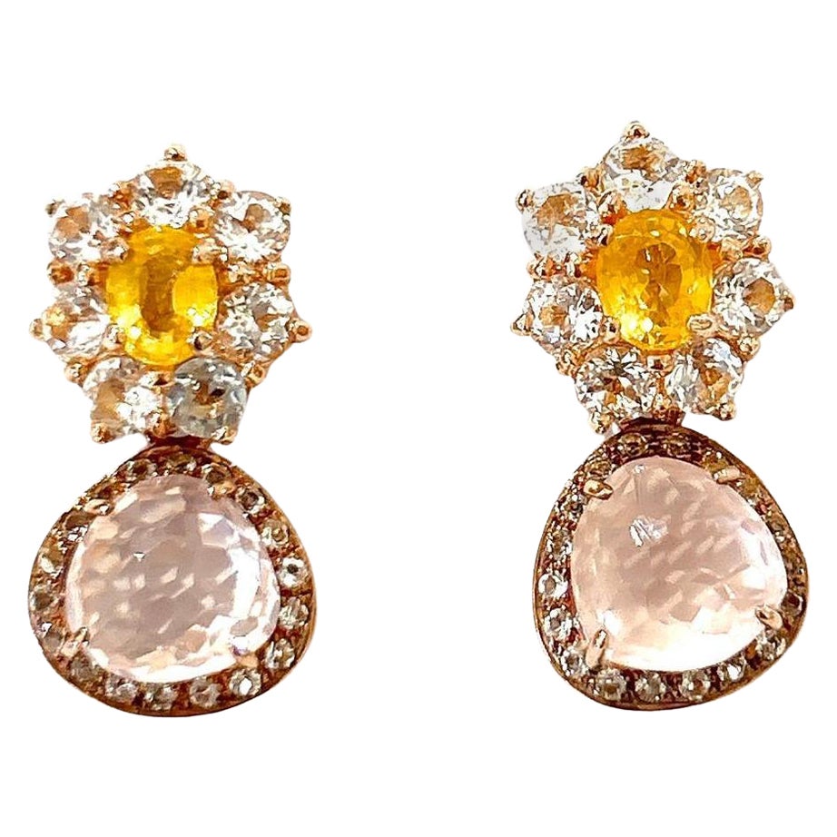 Boucles d'oreilles Bochic Orient en or et argent 18 carats, citrine jaune et quartz rose