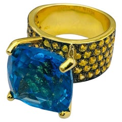 Anillo Bochic "Orient" de zafiro amarillo y topacio azul engastado en oro de 18 quilates y plata