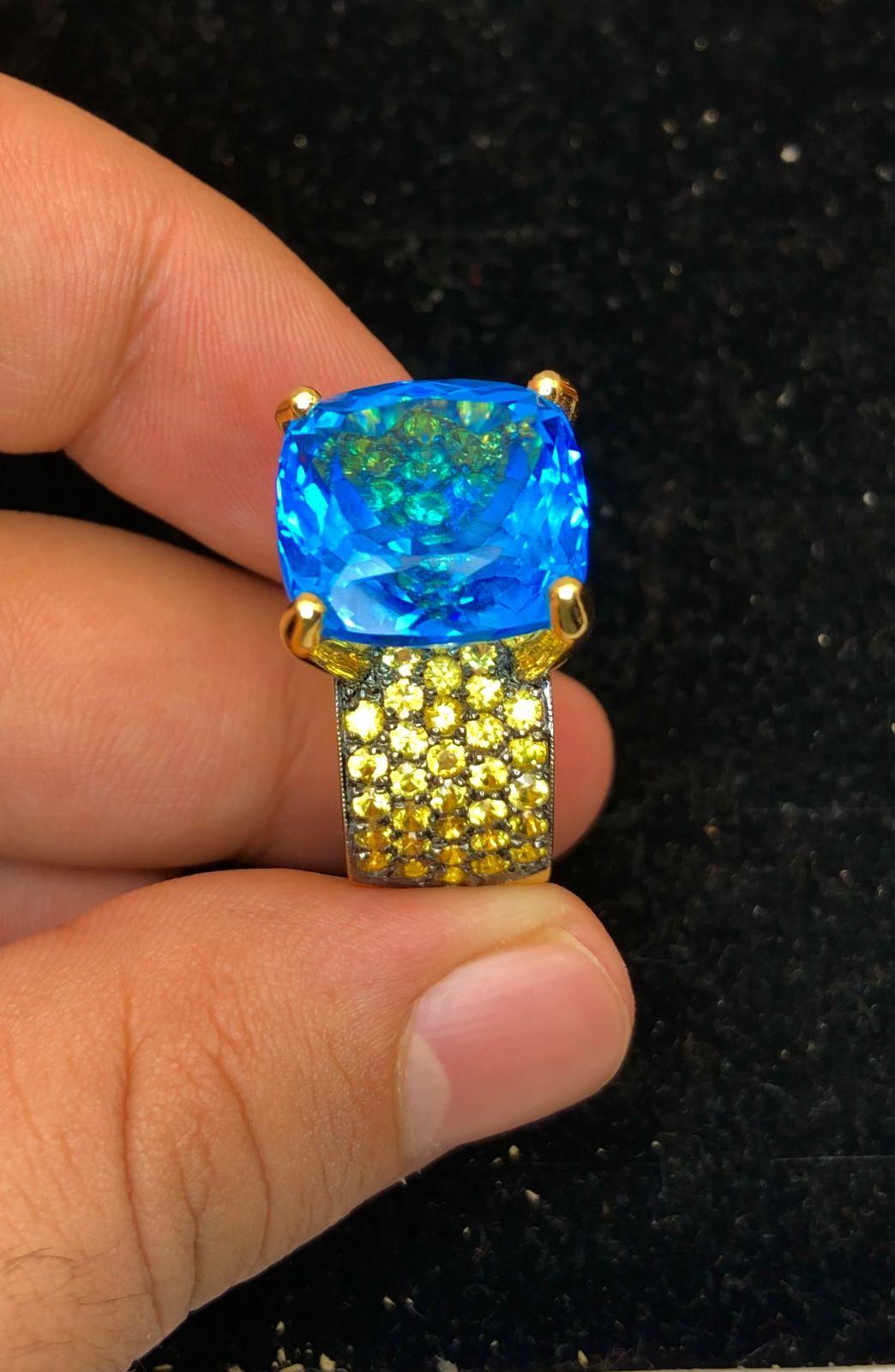 Bochic “Orient” Yellow Sapphire & Blue Topaz Ring Set In 18K Gold & Silver For Sale 8