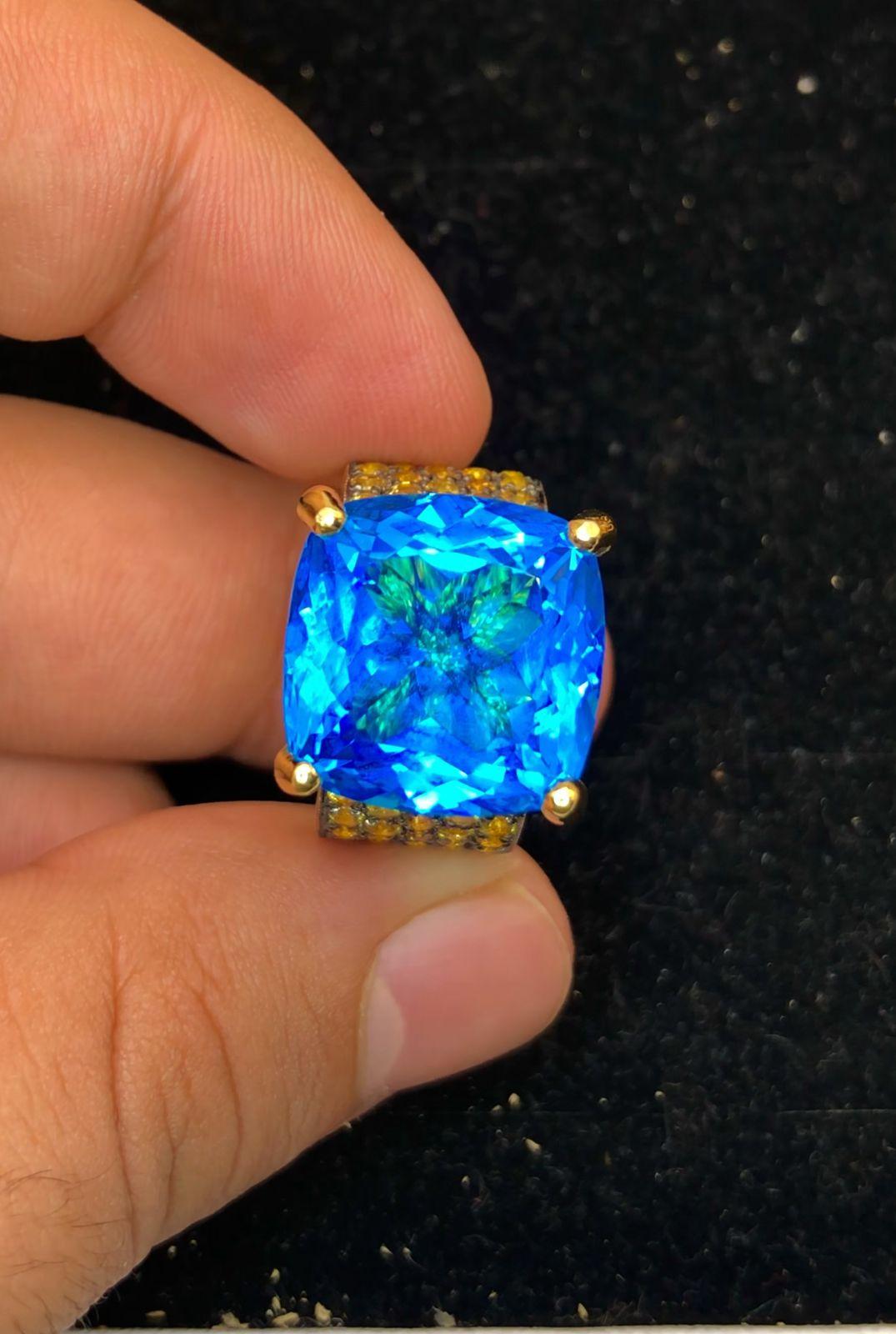 Bochic “Orient” Yellow Sapphire & Blue Topaz Ring Set In 18K Gold & Silver For Sale 9