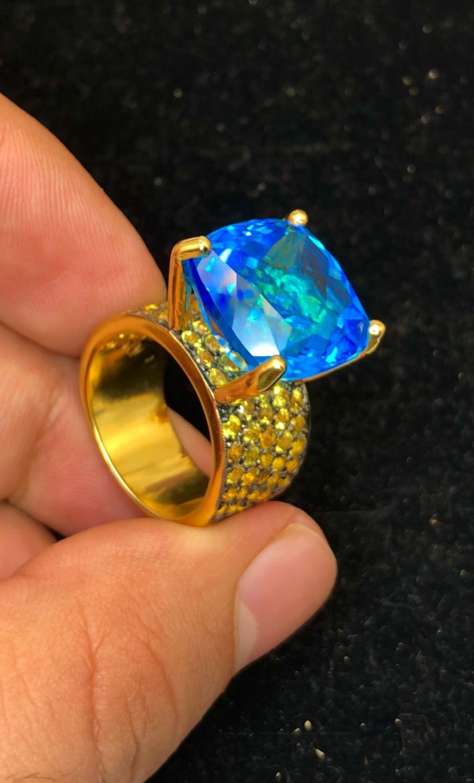 Bochic “Orient” Yellow Sapphire & Blue Topaz Ring Set In 18K Gold & Silver For Sale 10