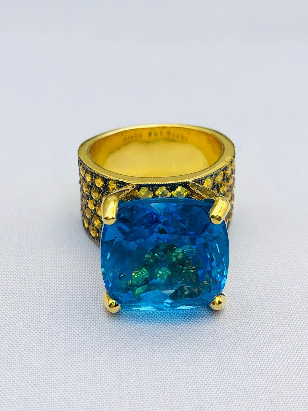 Bochic “Orient” Yellow Sapphire & Blue Topaz Ring Set In 18K Gold & Silver For Sale 3