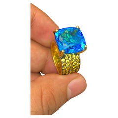 Anillo Bochic "Orient" de zafiro amarillo y topacio azul engastado en oro de 18 quilates y plata