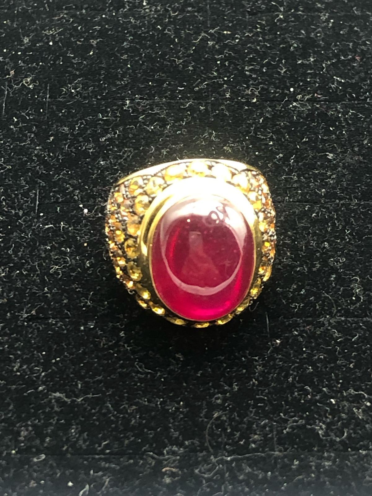 Bochic “Orient” Yellow Sapphire & Ruby Cocktail Ring Set In 18K Gold & Silver For Sale 4